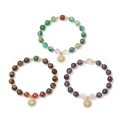 3 шт. браслеты из круглых бусин из натурального полосатого агата BJEW-JB11934