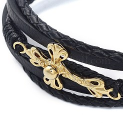 Мужские многожильные браслеты из черного шнура из искусственной кожи BJEW-K243-44G