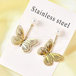 Серьги-гвоздики из пластика с имитацией жемчуга из нержавеющей стали 304 EJEW-D308-09G