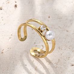 Кольца-манжеты из нержавеющей стали 304 с кубическим цирконием для женщин RJEW-D302-02G-03