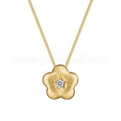 Цветок 925 стерлингового серебра микропаве прозрачные кубические цирконии кулон ожерелья для женщин NJEW-F338-10G