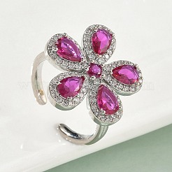 Кольца-манжеты из цветочной латуни с микропаве из кубического циркония для женщин RJEW-A069-14P