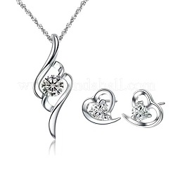 Комплекты из серег-гвоздиков и ожерелий с подвесками в форме сердца из сплава со стразами для женщин&nbsp;FS-WG883D5-01