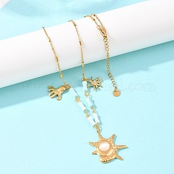 Подвеска в форме осьминога из нержавеющей стали 304 с кристаллами горного хрусталя и кошачьим глазом в форме раковины&nbsp;NJEW-K252-11G