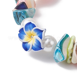Браслеты ручной работы из полимерной глины с цветами и натуральными ракушками BJEW-JB12582