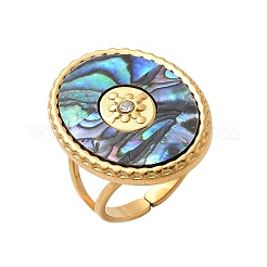 Овальные манжеты из нержавеющей стали 304 с ракушками пауа и стразами для женщин X-RJEW-G346-06G-02