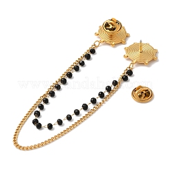 Брошь-цепочка с подвеской в виде вихря из нержавеющей стали 304 с прозрачными кубическими цирконами и окрашенными черными камнями JEWB-S021-08G