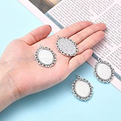Тибетский стиль старинное серебро литые сеттинги кабошон плоский овал подвесные TIBEP-M022-20AS