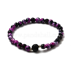 Эластичный браслет из натурального огненного агата и вулканического камня BJEW-JB08362