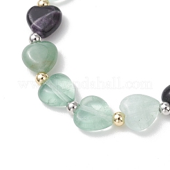 Эстампирующиеся браслеты для женщин из немагнитного синтетического гематита и натуральных драгоценных камней в форме сердца.&nbsp;BJEW-JB13446
