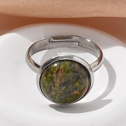 Полукруглые кольца с натуральными и синтетическими драгоценными камнями RJEW-M062-01P-23