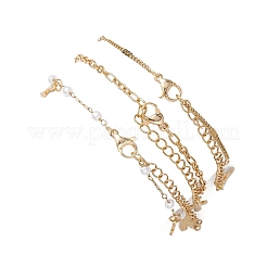 Браслеты из круглого АБС-пластика с бусинами из искусственного жемчуга и стальных тросов 304 BJEW-JB12452-01