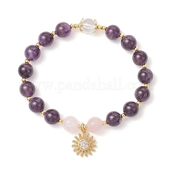 Браслеты из круглых бусин из натурального аметиста BJEW-JB11934-02