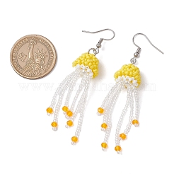 Серьги-подвески в виде медузы из стеклянного бисера с акриловыми бусинами и стеклянными жемчужинами круглой формы EJEW-MZ00435-01