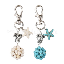 Подвесные украшения из морской звезды и круглой синтетической бирюзы&nbsp;HJEW-JM03276