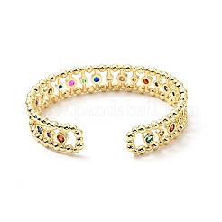 Красочный кубический цирконий плоский круглый открытый браслет-манжета BJEW-J165-03G