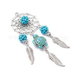 Синтетические бирюзовые бусины из сплава подвески-ловцы снов&nbsp;PALLOY-MZ00708-01