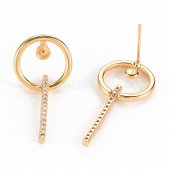 Латунные микро-паве прозрачные серьги-гвоздики из циркония&nbsp;KK-S356-349-NF