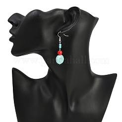Бронзовые синтетические бирюзовые серьги EJEW-JE06589-02
