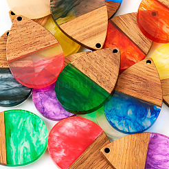 16шт 8 цвета прозрачные подвески из смолы и орехового дерева RESI-TA0002-66