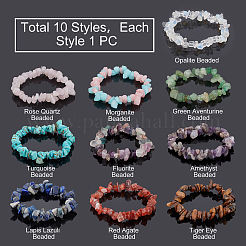 10шт 10 стиля унисекс браслеты из натуральных и синтетических драгоценных камней с бусинами и резинкой&nbsp;BJEW-GA0001-02