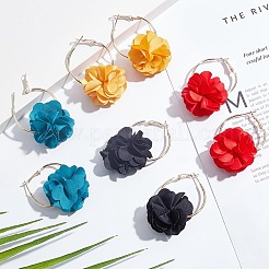 4 пара двухцветных серег-колец с объемным цветком из ткани&nbsp;EJEW-AN0003-69