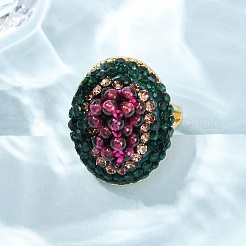 Кольца-манжеты из латуни и полимерной глины со стразами и натуральным гранатом&nbsp;RJEW-G365-01G