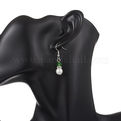 Круглые стеклянные серьги-подвески с жемчужинами и стеклянными бусинами EJEW-JE06718-1