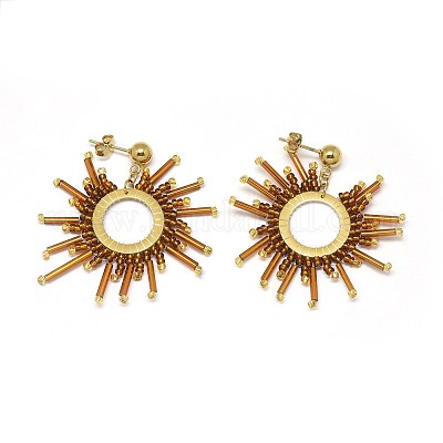 Серьги из бисера ручной работы плетеные из стекла EJEW-F235-S04-1