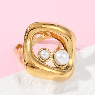 Нержавеющая сталь 304 с пластиковыми перламутровыми регулируемыми манжетами RJEW-Z093-02G-1