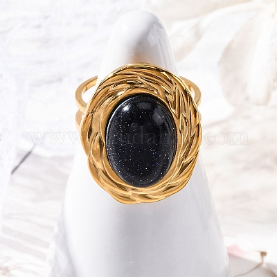 Овальные кольца из синтетического синего золота RJEW-M063-01G-15-1