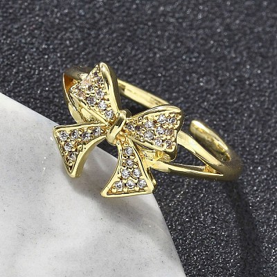 Латунные микро проложить манжеты кольца кубического циркония RJEW-D322-06G-1