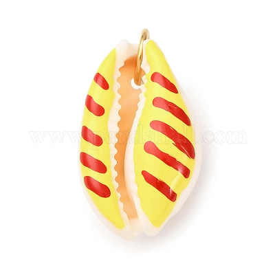 Кулоны с натуральными ракушками каури с принтом STAS-Z168-03G-01-1