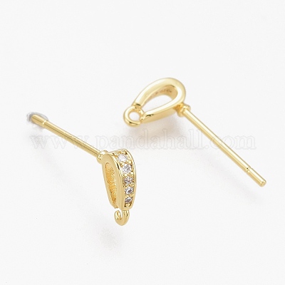 Латунные микро-паве прозрачные серьги-гвоздики из циркония ZIRC-L098-039G-1
