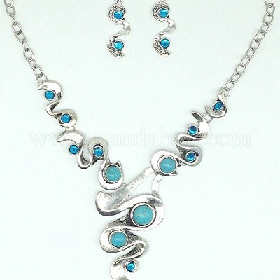 Комплекты из сплава в стиле бохо с волнистыми подвесками из синтетической бирюзы и плоских круглых висячих серег для женщин FS-WGC7E0A-01-1