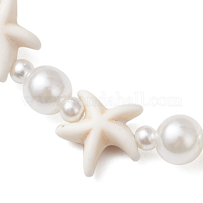 Абс пластик имитация жемчуга круглые бусины эластичные браслеты BJEW-JB11869-01-1