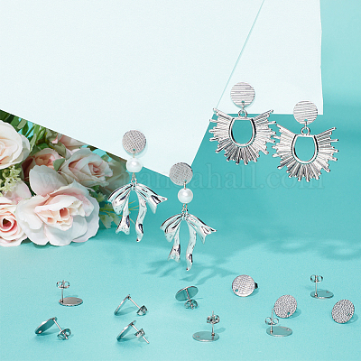 40 шт. 4 стиля текстурированной плоской круглой фурнитуры для сережек-гвоздиков из нержавеющей стали 304 STAS-SP0001-54-1