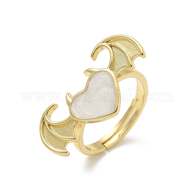 Эмалевые кольца для пальцев в форме сердца с крыльями RJEW-G337-05G-02-1