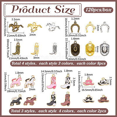 120 шт. 24 стиля подвески из сплава и эмали в стиле ковбоев на западе FIND-PH0027-75-1
