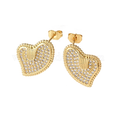 Сердце из латуни микро проложить кубического циркония серьги стержня EJEW-B153-19G-01-1