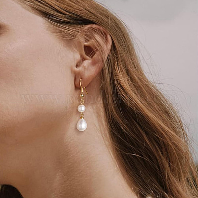 Серьги-подвески из пластика-слезинки с имитацией жемчуга FS-WG3074F-01-1