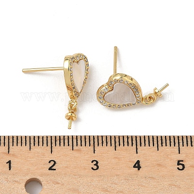 Латунные микрофибриллы с фианитами и ракушками в виде сережек-гвоздиков KK-Z115-03G-1