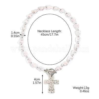 Имитация жемчуга треугольные бусины сплав текстурированные крест кулон ожерелья FS-WGA4DD0-02-1