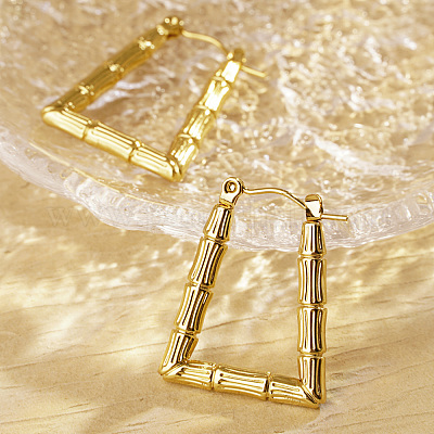 Стильные бамбуковые серьги-кольца из нержавеющей стали 304 FW8059-2-1