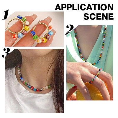 4 нити круглых стеклянных бусин миллефиори ручной работы LAMP-GO0001-13-1