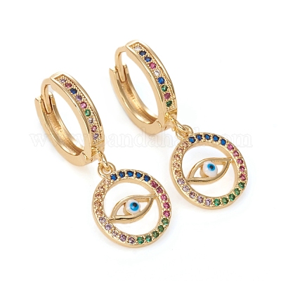 Серьги-кольца из латуни с микро-паве из фианита EJEW-G276-15G-1