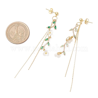 Комплект из латунных подвесных серег-гвоздиков с микропаве из кубических цирконий и цепочек SJEW-JS01323-1