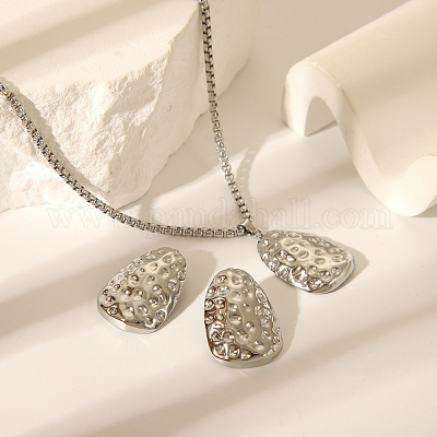 Комплекты из кованых серег-гвоздиков и ожерелий с подвесками из нержавеющей стали 304 для женщин ZG3175-1-1