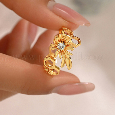 Элегантное полое шестиугольное цветочное латунное кольцо с микро-паве QX1564-1