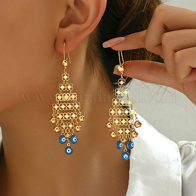 Латунные эмалевые серьги-подвески с кисточками от сглаза BJ5861-1